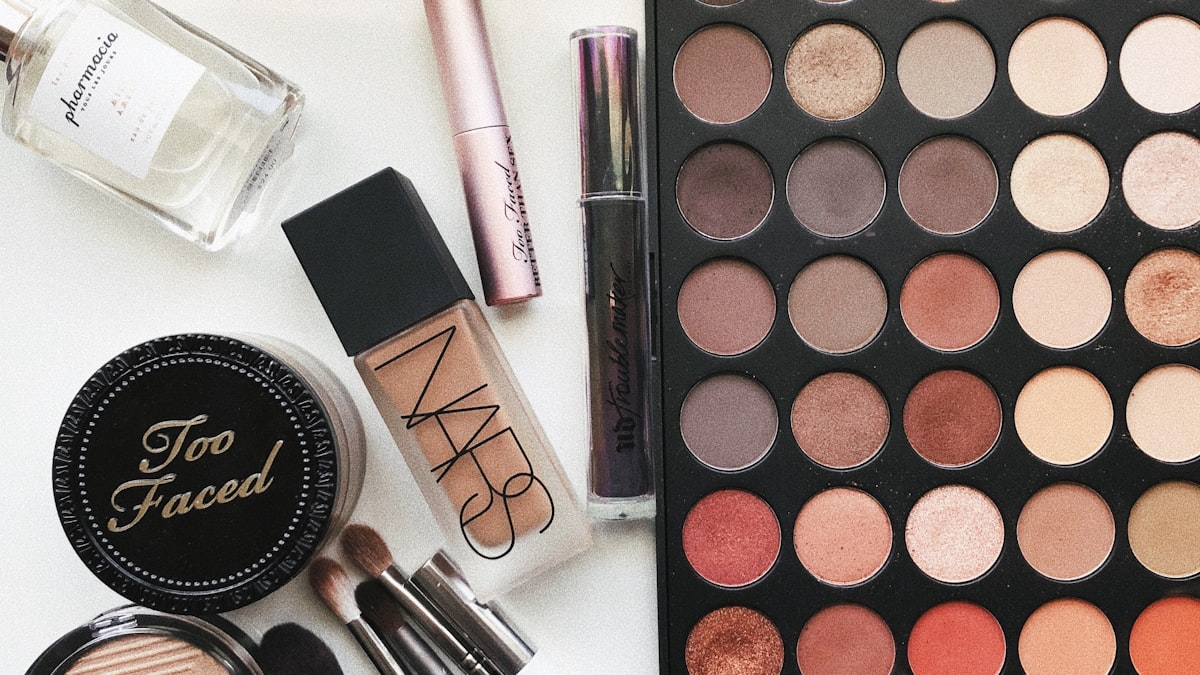 Beauty products displayed on a dark background